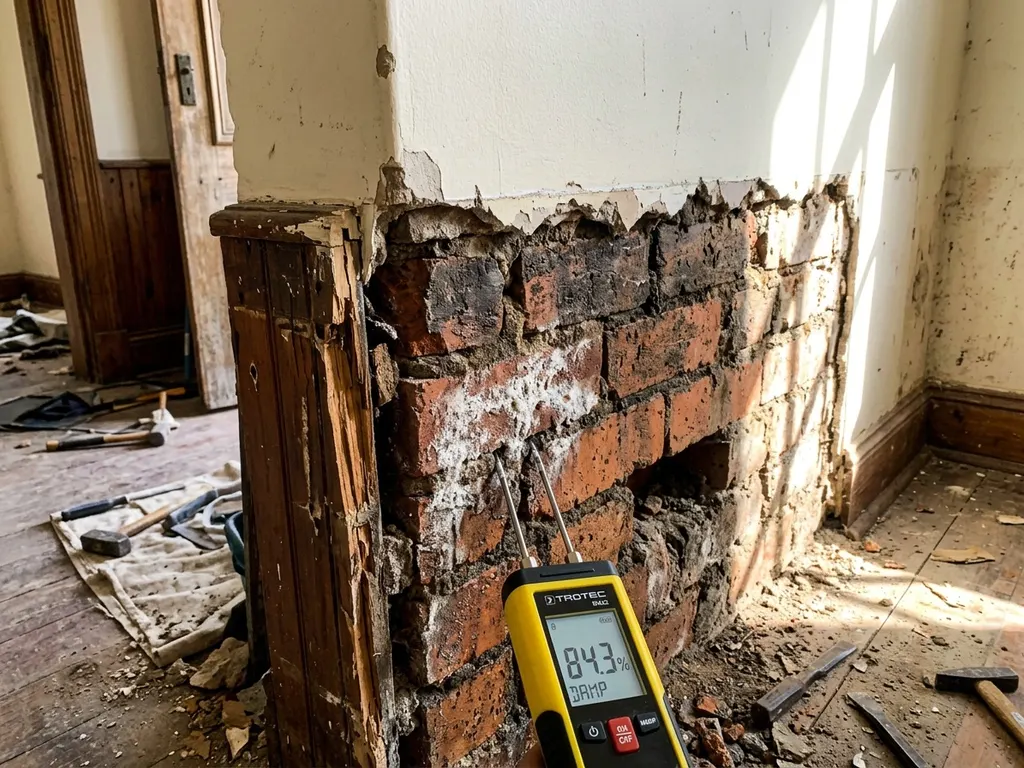 Rising damp treatment in an older Durbanville home — chemical DPC injection and salt-resistant re-rendering