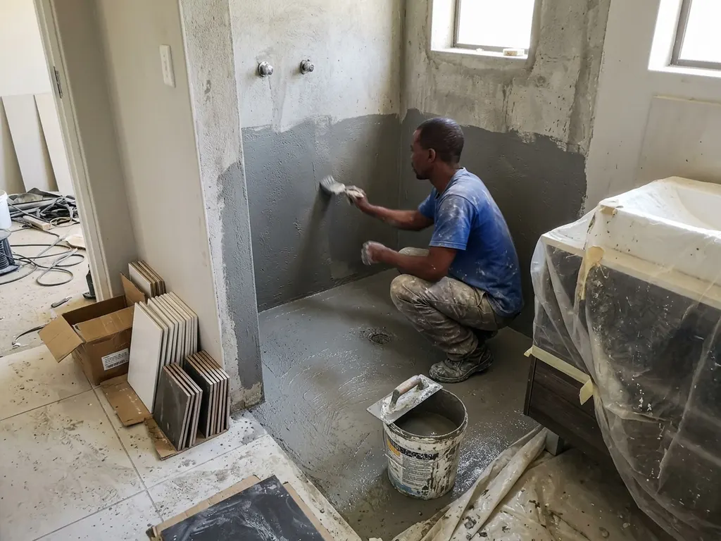 Tanking-slurry wall and shower waterproofing in a Northern Suburbs bathroom